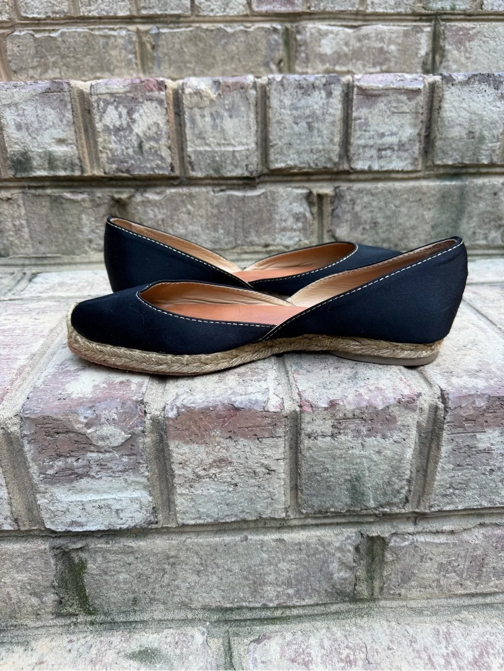 Christian Louboutin Black Satin D’Orsay Espadrille Flats Red Sole US 9 9.5